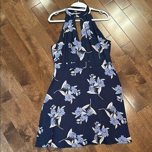 Express Blue and White Halter Sheath Mini Dress